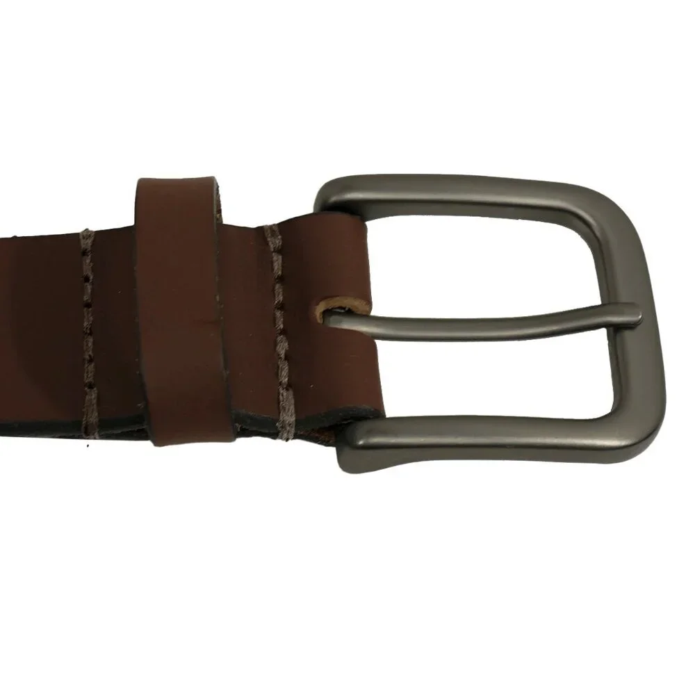 Timberland Mocha Brown Leather Belt Gunmetal Minimalist Western Office Wear Belt